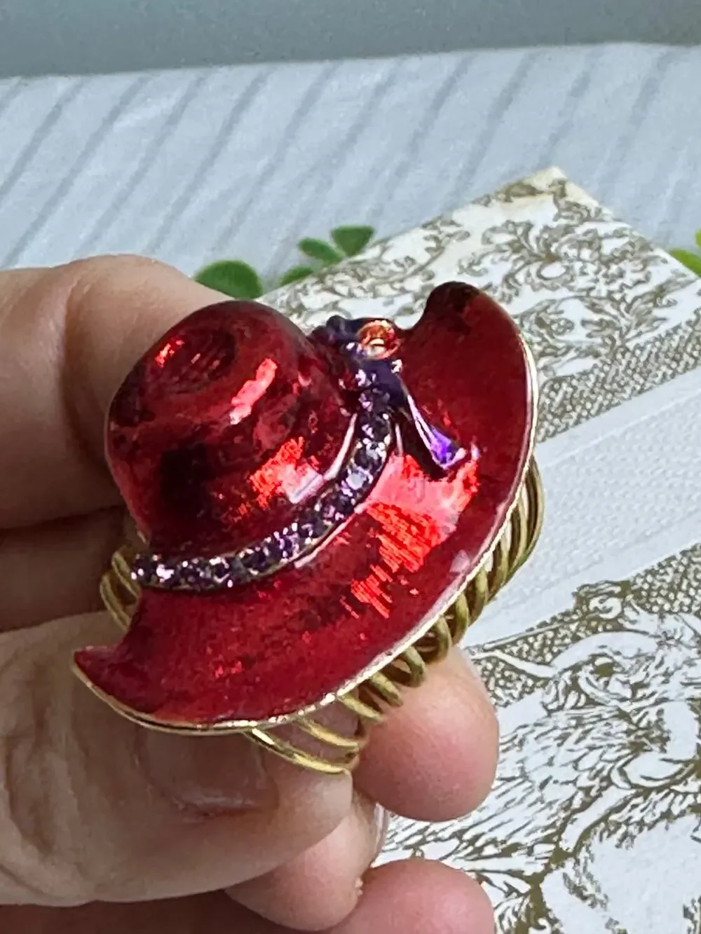 BOGO FREE RED ENAMEL HAT SOCIETY RING 7/8